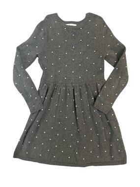 EUC H&M Girls Gray Long-Sleeve textured Polka Dot Knit Dress 6/7